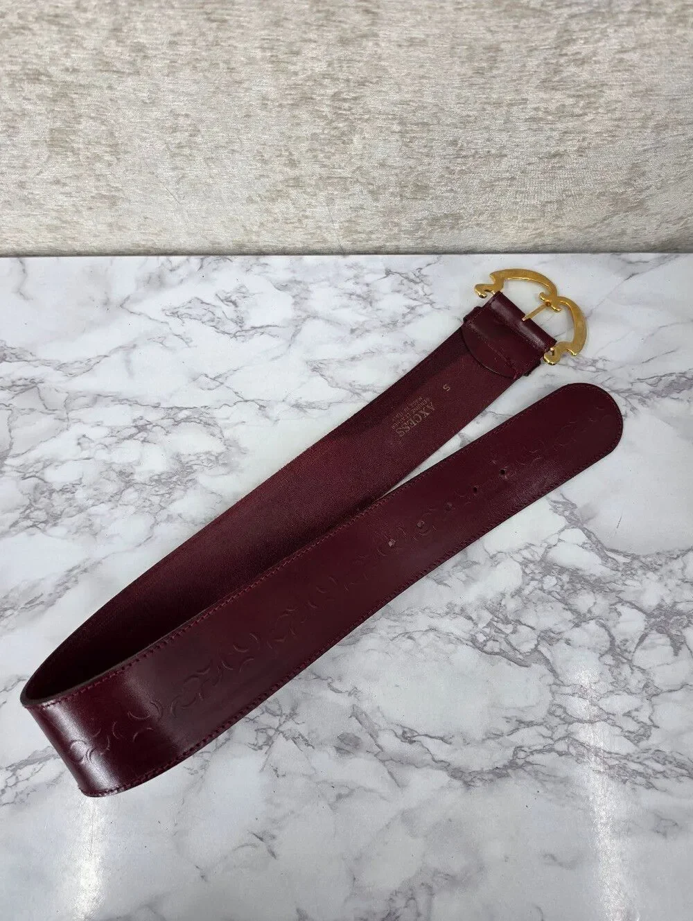 Axcess Italian Vintage Wide Burgundy Leather Waist Belt Gold Buckle **Edit*